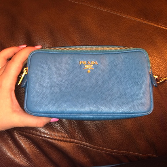 Prada Handbags - Prada Saffiano Duo Zip Crossbody Bag Celeste